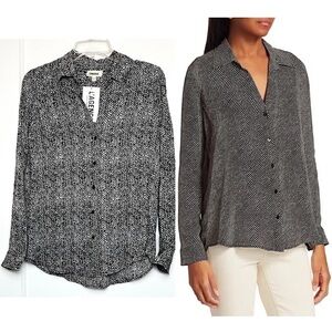 NWT LAGENCE Silk Abstract Geometric Print Long Sleeve Button Up Collar Blouse S